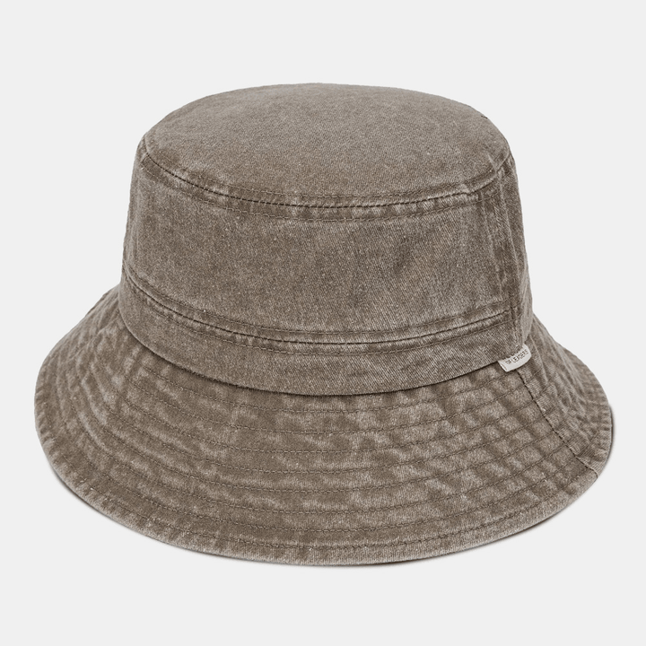 Unisex Washed Distressed Cotton Solid Color All-Match Sunshade Bucket Hat - MRSLM