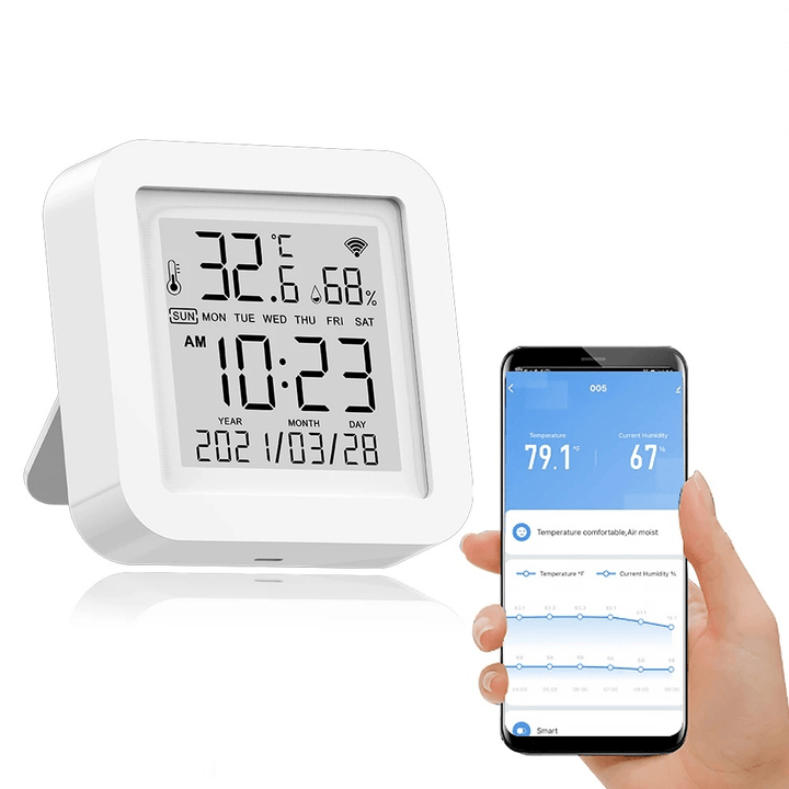 Tuya WIFI Temperature Humidity Smart Sensor Clock Digital Display Remote Control Thermometer Support Alexa Google Assistant - MRSLM