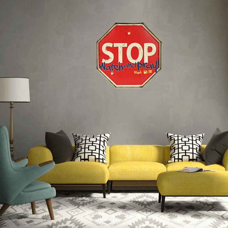 STOP LED Metal Tin Sign Retro Plaque Poster Bar Pub Home Wall Plaque Decorations - MRSLM