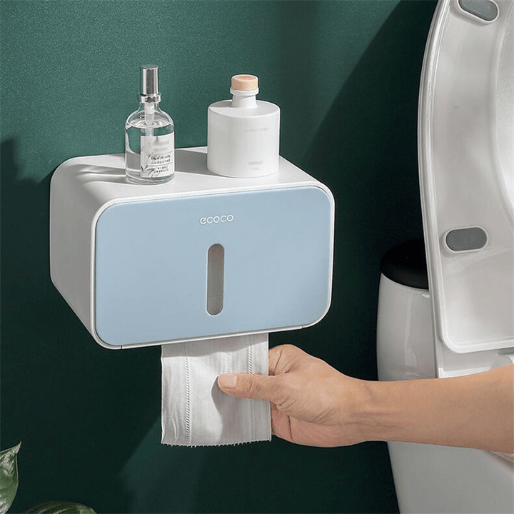 Toilet Paper Holder Shelf Waterproof Bathroom Roll Napkin Box Wall Mounted Tissue Case - MRSLM