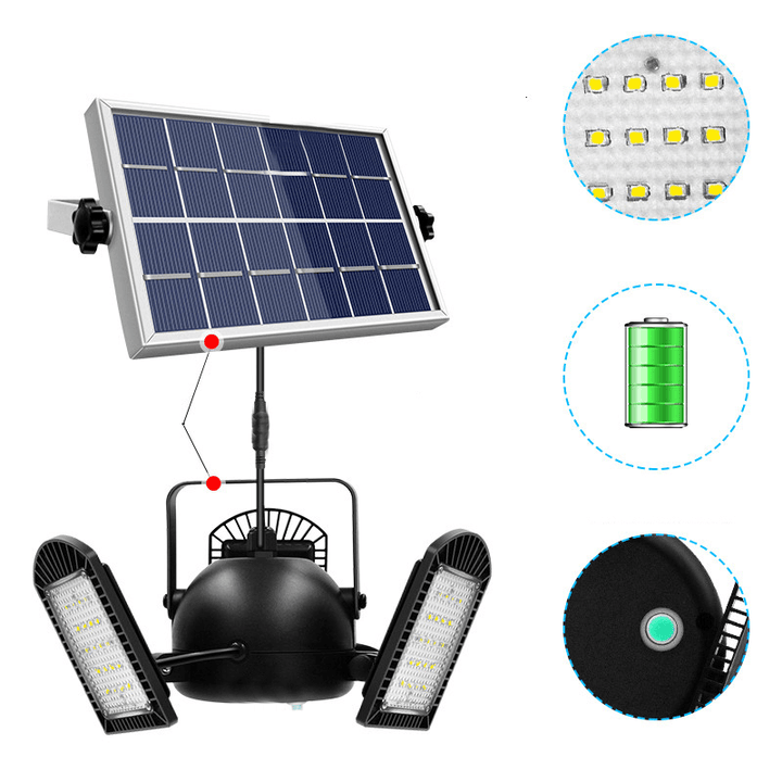 Ipree® 800LM 60 LED Solar Light 3 Lamp Head Timer Waterproof Folding Outdoor Garden Work Lamp with Remote Control Solar Panels - MRSLM