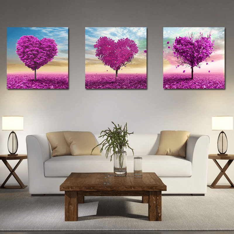 Miico Hand Painted Three Combination Decorative Paintings White Flower Wall Art for Home Decoration - MRSLM