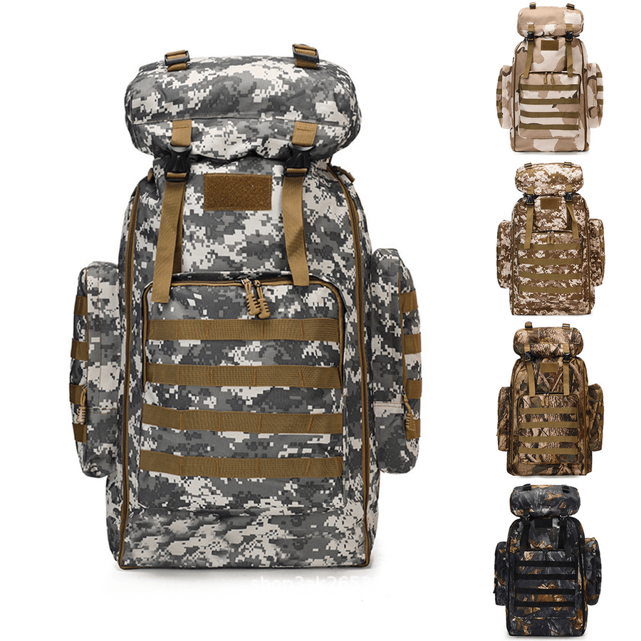 80L Waterproof Molle Camo Tactical Backpack Military Army Camping Backpack Travel Rucksack Outdoor Hiking Climbing Bag - MRSLM