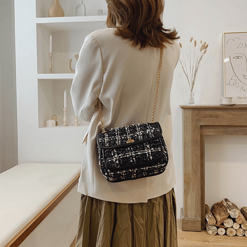 Women Mix Color Woven Woolen Vintage Chain Bag Clutch Bag Crossbody Bag - MRSLM