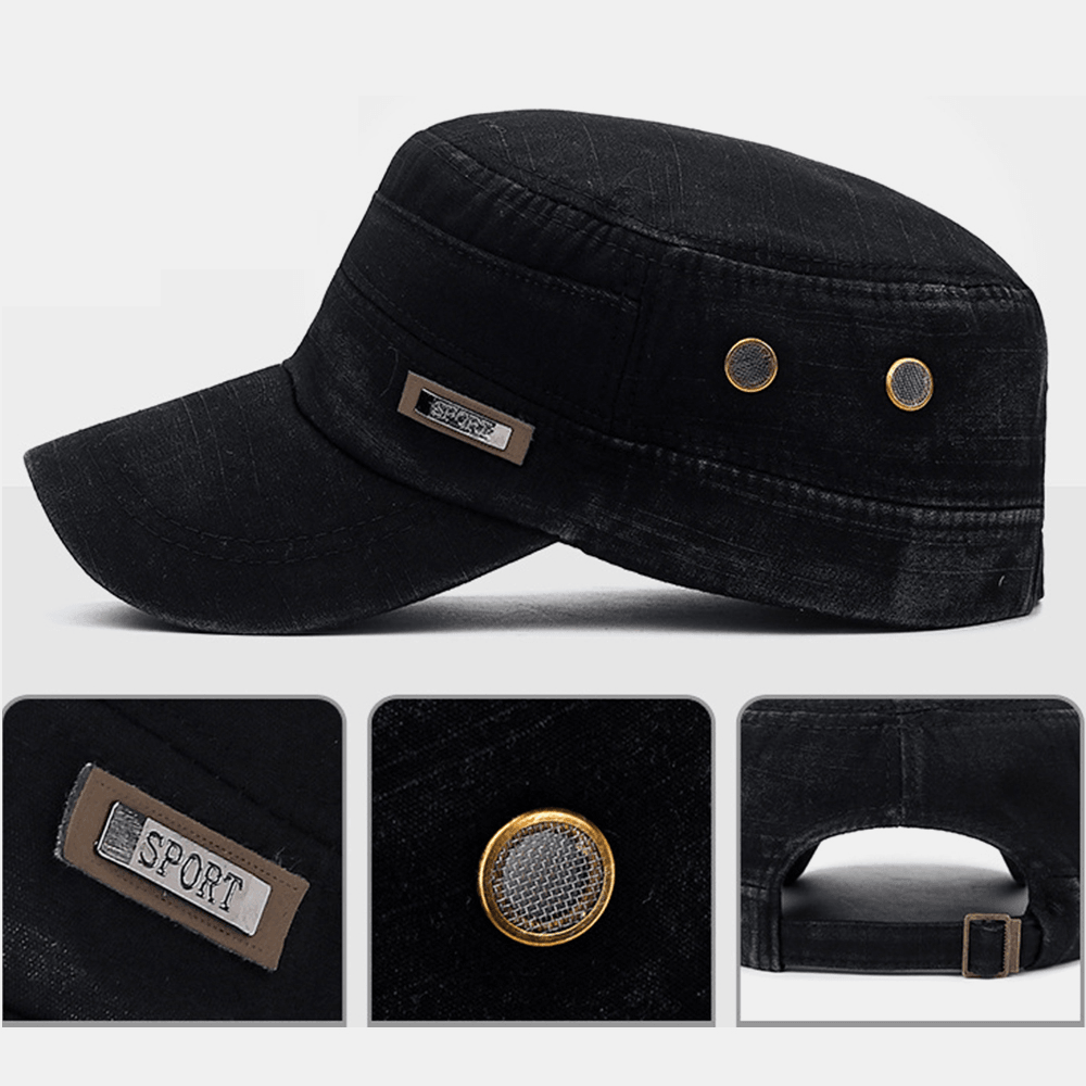 Men Made-Old Cotton Outdoor Casual Brief Military Hat Flat Hat Peaked Hat - MRSLM