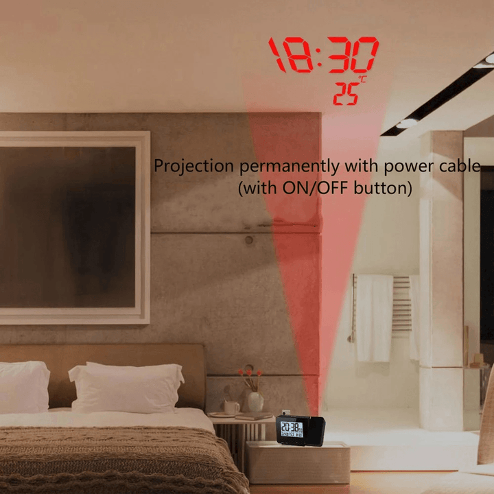 Projection Alarm Clock for Bedroom with Thermometer Hygrometer Digital Project Ceiling Clock Dimmable LED Display with USB Charger 180°Rotable with Dual Alarms 12/24H Snooze - MRSLM