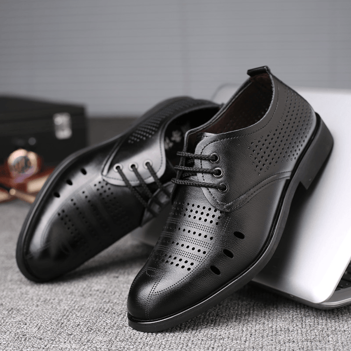 Men Microfiber Leather Breathable Hollow Out Oxfords Casual Business Shoes - MRSLM