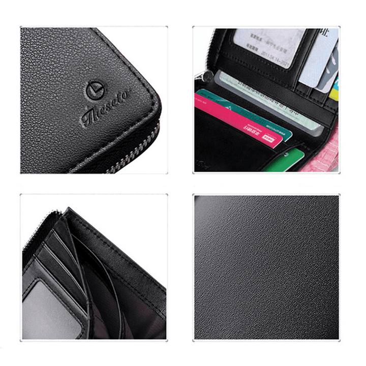 Men Black Coffee Zipper Leather Wallet Card Holder Coin Bag with External Card Slot - MRSLM