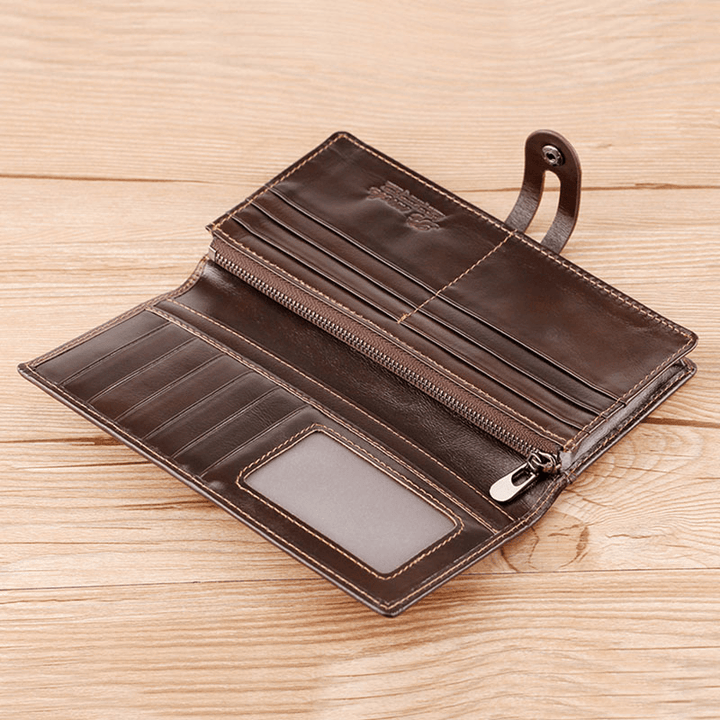 Men Bifold Long Multifunction RFID Anti-Magnetic Wallet Vintage 6.5 Inch Phone Bag 13 Card Slot Card Case - MRSLM