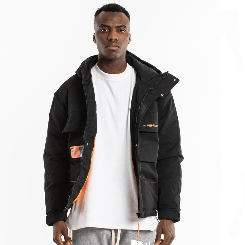 National Tide Tooling Multi-Bag Hip-Hop Loose Thick Men'S Cotton Coat - MRSLM