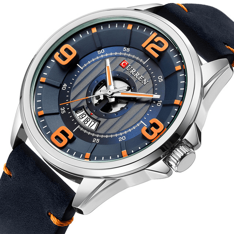 CURREN 8305 3D Number Design Men Wrist Watch Date Display Leather Strap Quartz Watch - MRSLM