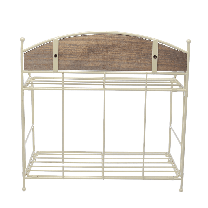 Brown / White 2-Layers Metal Iron Storage Rack Decorative Storage Shelf - MRSLM