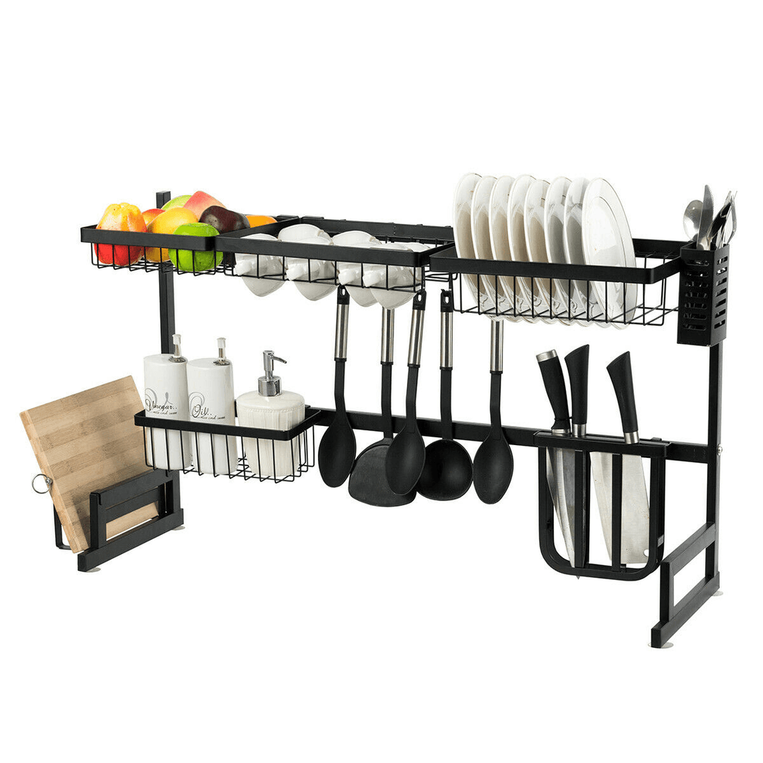 Large Sink Dish Drying Rack Holder Drainer Stainless Steel Kitchen Cutlery Storage Shelf - MRSLM