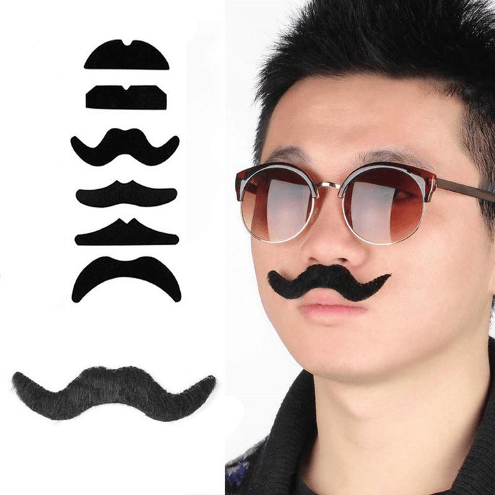 12Pcs Halloween Fake Self-Adhesive Stick-On Mustache Disguise Novelty Toys Set for Halloween Masquerade Party - MRSLM