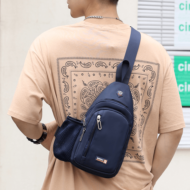 Men Oxford Side Independent Water Cup Mesh Pocket Chest Bag Multi-Pocket Waterproof Crossbody Bags Shoulder Bag - MRSLM