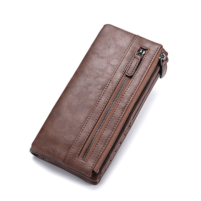 Men PU Leather Solid Long Phone Purse 11 Card Slot Wallet - MRSLM