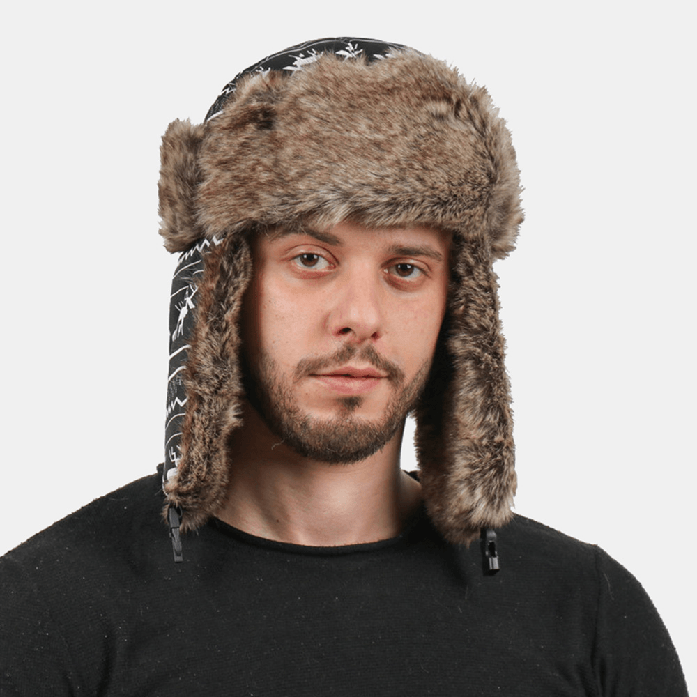 Men Stick Figure Sheep Pattern Thicken Warm Trapper Hat Outdoor Windproof Ear Protection Christmas Hat Ushanka Hat Russian Hat - MRSLM