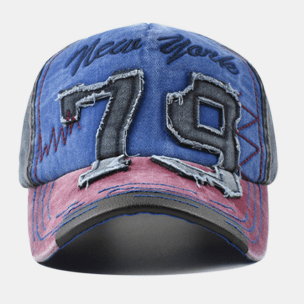 Unisex Distressed Digital Patch Letter Embroidery Baseball Cap Outdoor Casual Sunshade Washed Stretch Fit Cap - MRSLM