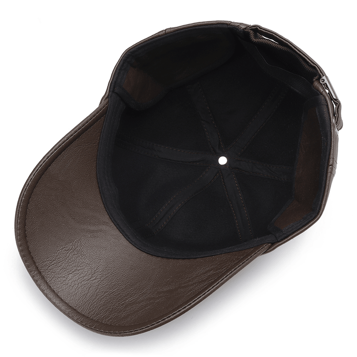 Winter Artificial Leather Cotton Lining Letter Badge Dad Hat Outdoor Adjustable Baseball Cap - MRSLM