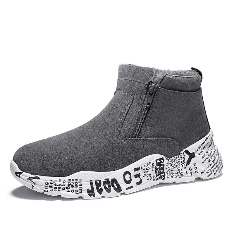 Men Letter Printed plus Velvet Thicken Warm Side-Zip Snow Boots - MRSLM