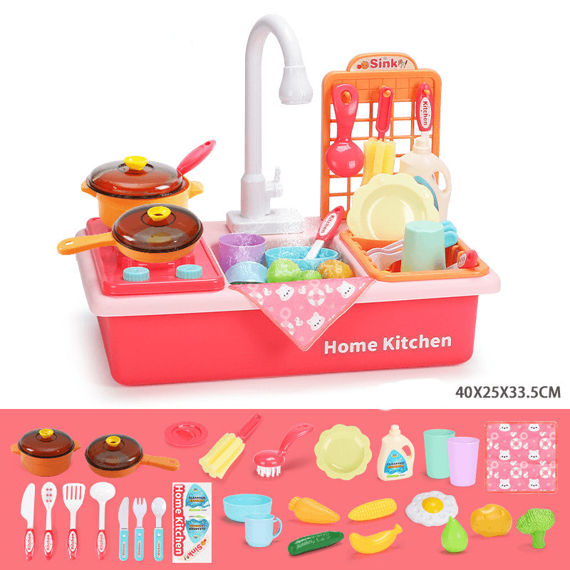 Children'S Kitchen Toy Set Simulation Dishwasher with Stove Circulating Water Sink - MRSLM