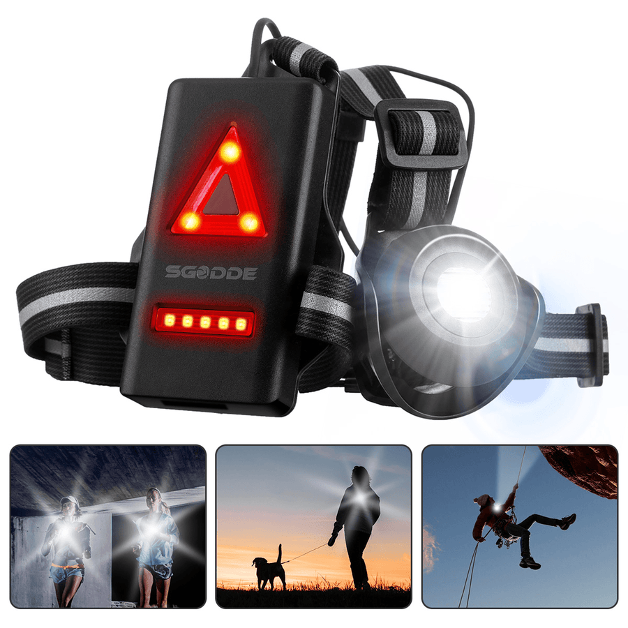 SGODDE Outdoor Night Running Light LED Front Bike Running Light with 120 ° Adjustable Beam Safety Warning Belt with Rechargeable Battery - MRSLM