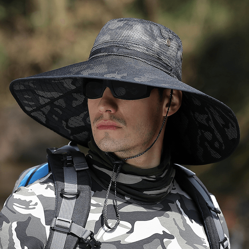 K51 Men'S Summer Hat Outdoor Sun Screen Camouflage Hiking Hats Cycling Fishing Cap Big Brim Fisherman Hat UV Protection - MRSLM