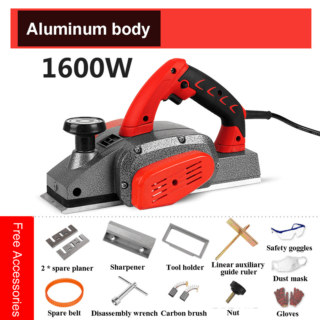 220V 1800W/1600W/1200W Electric Wood Planer Rechargeable Woodworking Cutting Machine - MRSLM