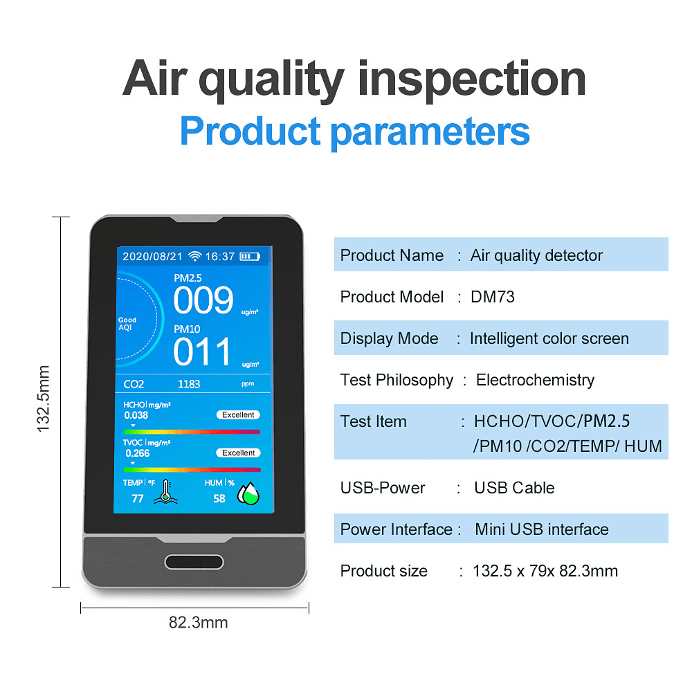 WIFI PM2.5 PM1.0 PM10 Temperature Humidity Air Quality Monitor 4.3 Inch LED Display Intelligent CO2 HCHO TOVC Gas Detector - MRSLM