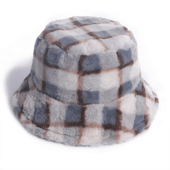 Plaid Fisherman Hat For, Korean Version of Rabbit Fur Plush Travel Warm All-Match - MRSLM