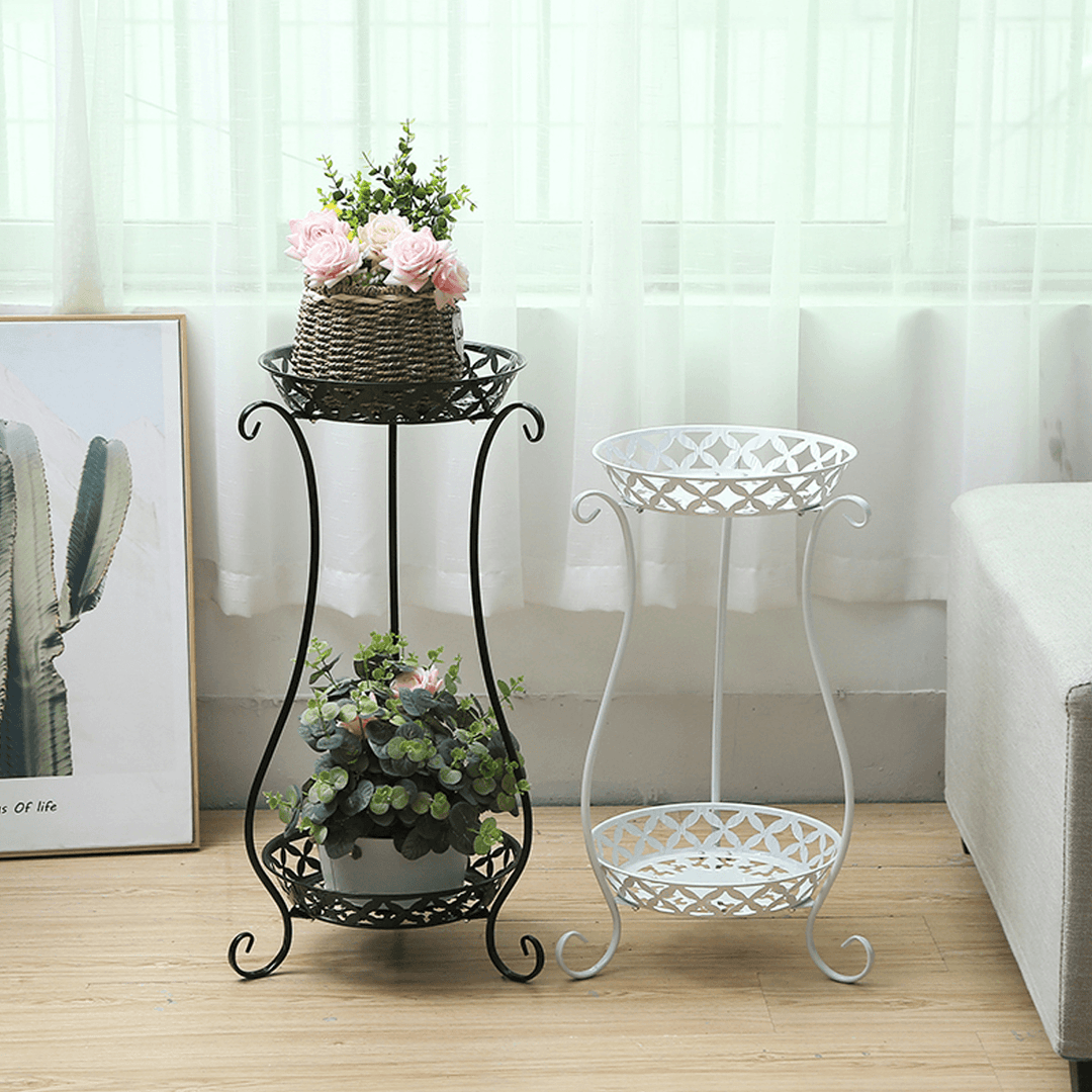 2 Tiers Metal Pot Flower Shelf Plant Stand Rack Display Indoor Outdoor - MRSLM