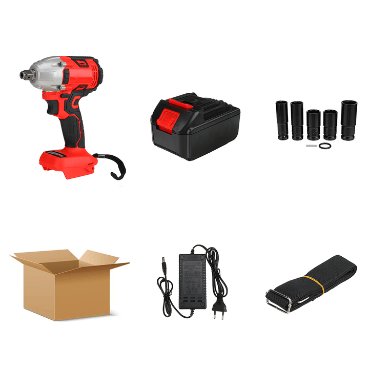 Brushless Cordless Electric Impact Wrench LED 330N.M 1/2" Square Drive W/ 1/2 Battery & Sockets - MRSLM