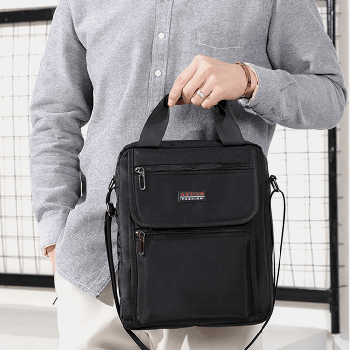 Men Nylon Casual Brief Waterproof Multi-Pocket Multi-Purpose 12 Inch Laptop Bag Handbag Shoulder Bag Crossbody Bag - MRSLM