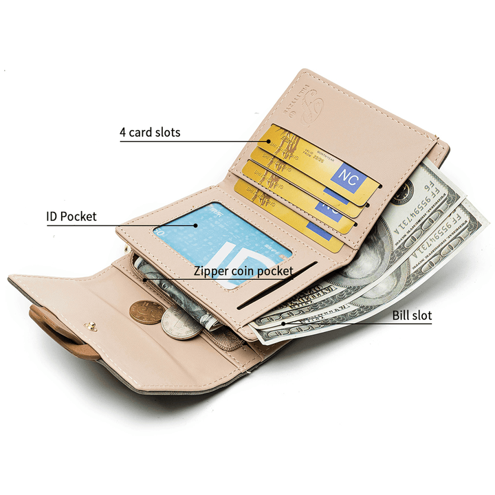 Women Fashion Purse Mini Faux Leather Wallet Card Holder Coin Bag Zip Coin Pouch ID Wallet - MRSLM