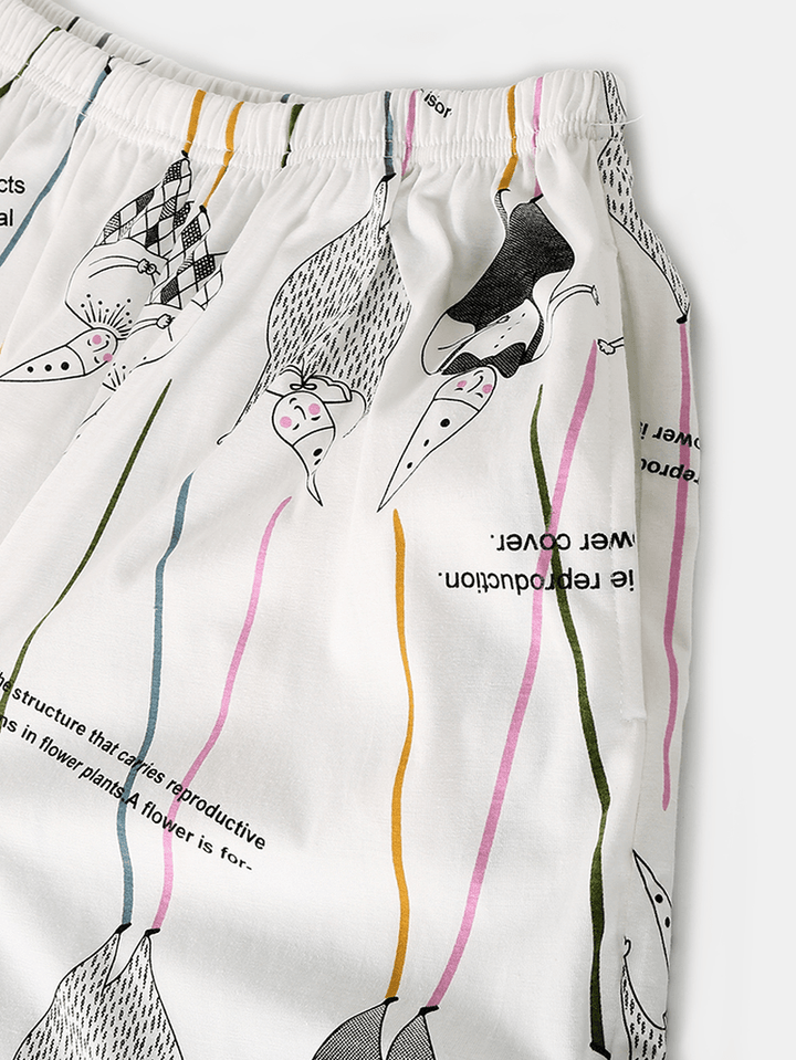 Mens Letter Print Long Sleeve Pullover & Cartoon Figure Graphics Elastic Waist Pants Home Pajama Set - MRSLM