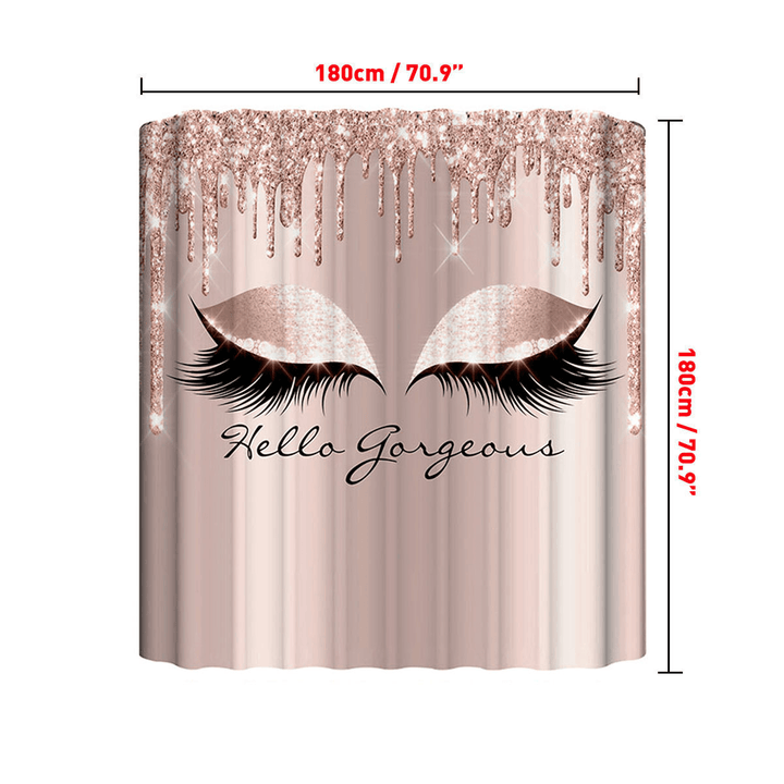 Girly Rose Gold Eyelash Makeuo Shower Curtain Bath Curtain Set Spark Rose Drip Bathroom Curtain Eye Lash Beauty Salon Mat Set - MRSLM