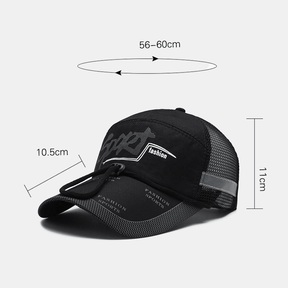 Men Plaid Mesh Breathable Baseball Caps Letter Printed Adjustable Windproof Rope Summer Outdoor Cycling Sunshade Trucker Hat - MRSLM