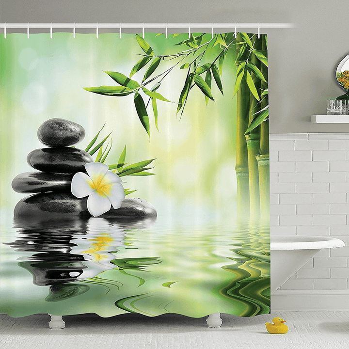 Bamboo Printing Waterproof Bathroom Shower Curtain Toilet Cover Mat Non-Slip Carpet - MRSLM