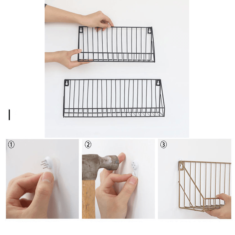 Wall Mounted Rustic Metal Wire Floating Storage Shelf Rack for Picture Frames Collectibles Decorative Items - MRSLM