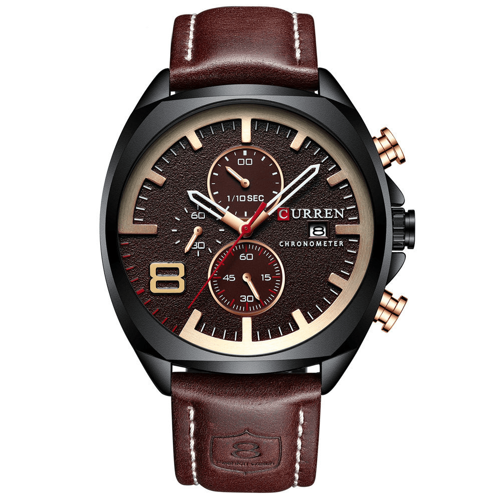 CURREN 8324 Chronometer Casual Style Male Sport Watch Leather Strap Analog Quartz Watch - MRSLM