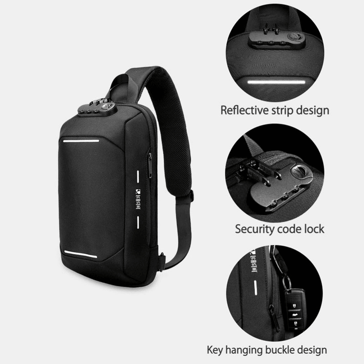 Men Oxford Password Lock Anti-Theft Reflective Strip Design Waterproof Multi-Pockets Crossbody Sling Bag Chest Bag - MRSLM