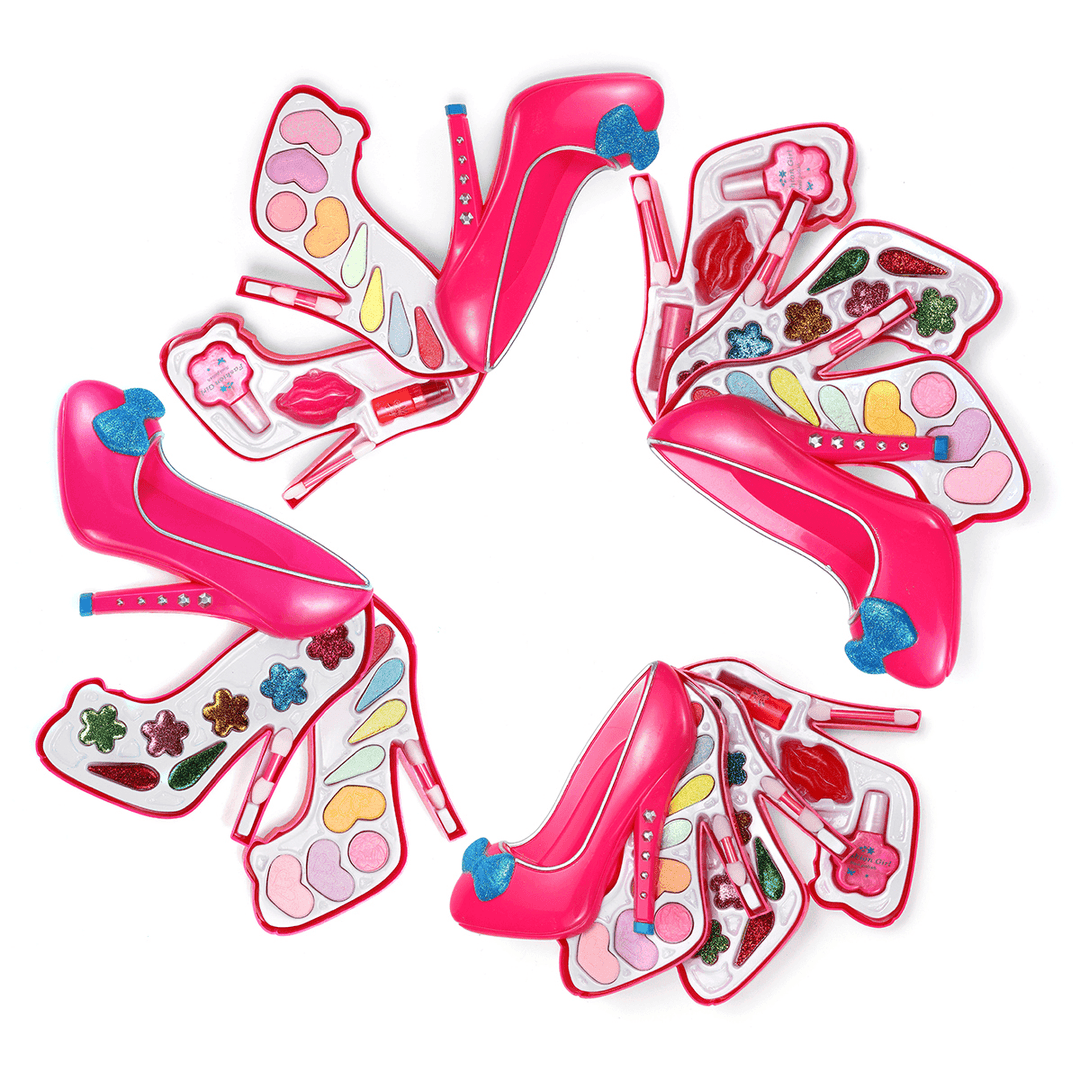 Kids Girl Makeup Toy Set Non Toxic Cosmetic High Heel Shape Play Kits Children Gift for over 7 Years Old - MRSLM