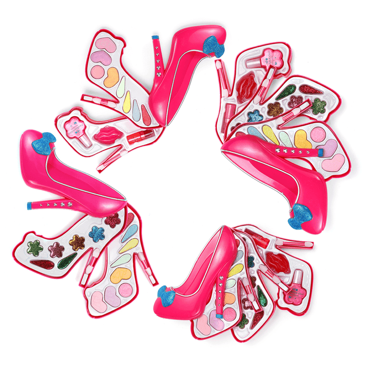 Kids Girl Makeup Toy Set Non Toxic Cosmetic High Heel Shape Play Kits Children Gift for over 7 Years Old - MRSLM