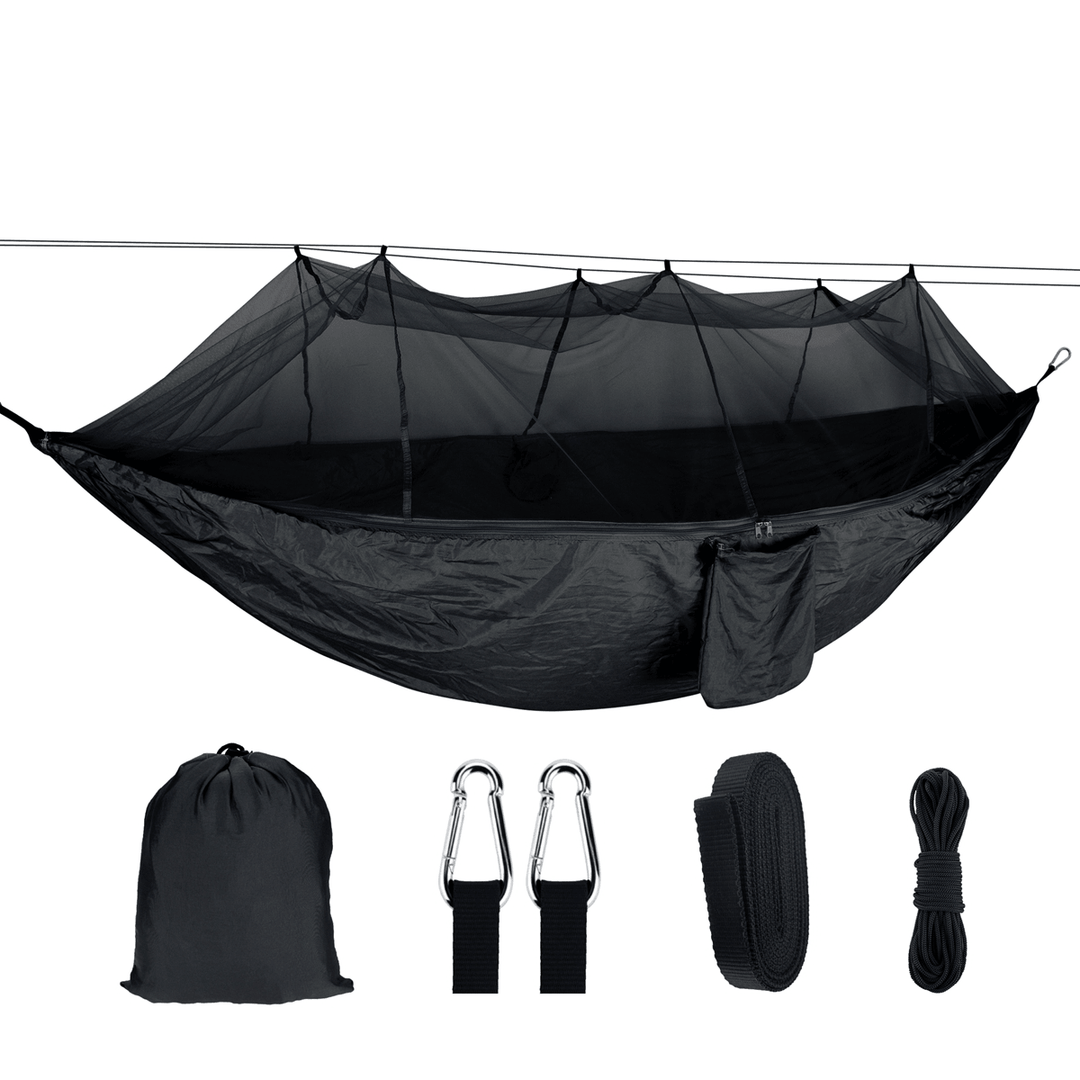 1-2 Person Portable Outdoor Camping Hammock with Mosquito Net High Strength Parachute Fabric Hanging Bed Hunting Sleeping Swing Max Load 300KG - MRSLM