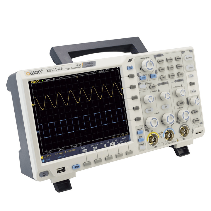 Owon XDS2102A Digital Oscilloscope 12 Bits Vertical Resolution 100Mhz 1Gs/S 8 Inch LCD Display 2CH High Resolution Digital Storage Oscilloscope Scopemeter Scope Meter - MRSLM