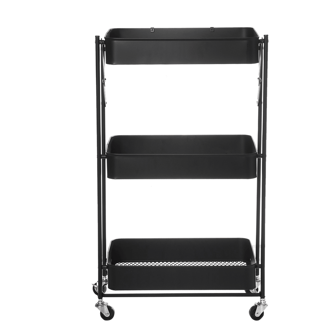 Multilayer Foldable Storage Rack with Wheels Kitchen Rolling Cart Free Installation Floor Shelf - MRSLM