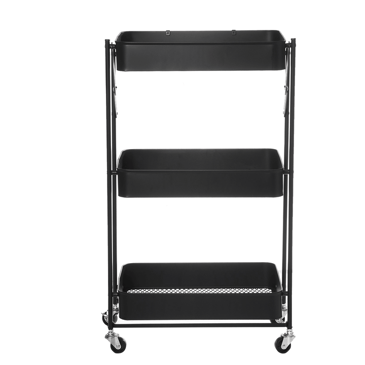 Multilayer Foldable Storage Rack with Wheels Kitchen Rolling Cart Free Installation Floor Shelf - MRSLM