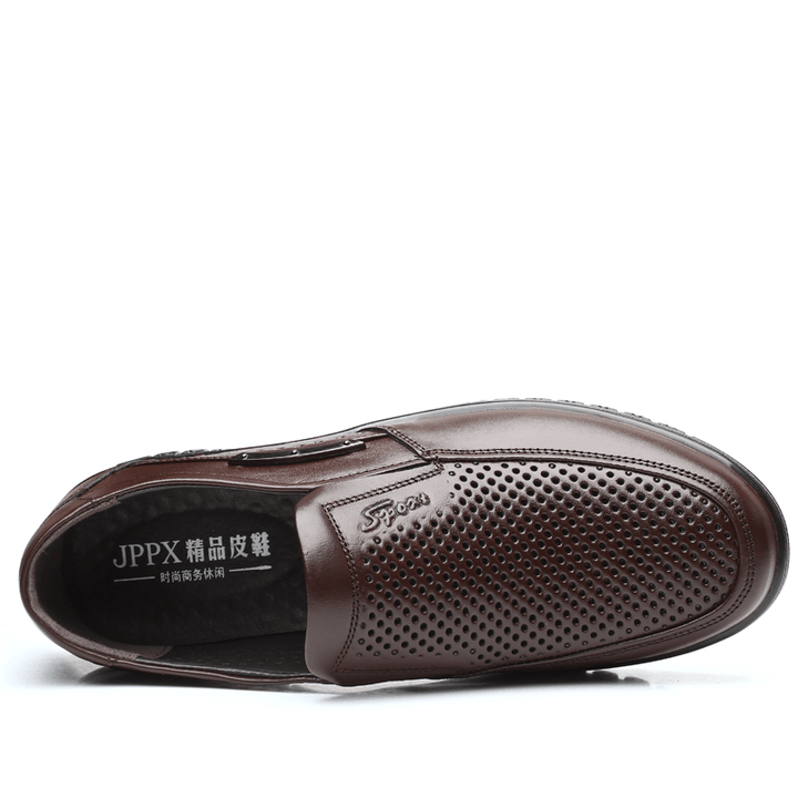 Men Genuine Leather Breathable Soft Bottom Slip on Comfy Casual Business Shoes - MRSLM