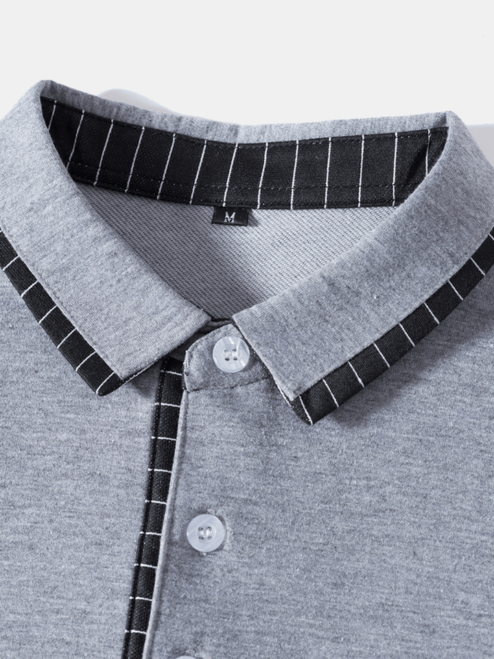 Mens 100% Cotton Stripe Collar Long Sleeve Plain Casual Golf Shirts - MRSLM