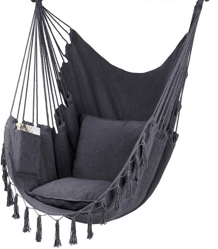 Tassel Hammock Rollover Prevention Canvas Swing Chair Hammock Hanging Seat Rope Porch Patio Garden Indoor Outdoor 100*130CM - MRSLM